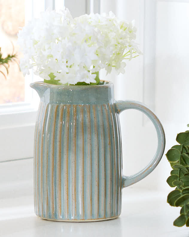 Blue Ceramic Serving Jugs & Pitchers - Small Ribbed Blue Pitcher Jug Vase