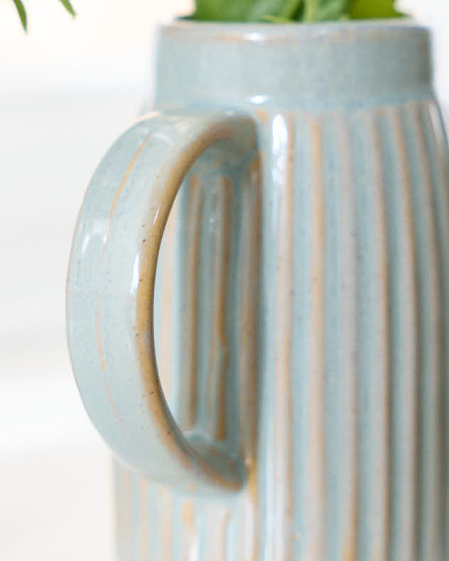 Serving Jugs &amp; Pitchers - Small Ribbed Blue Pitcher Jug Vase