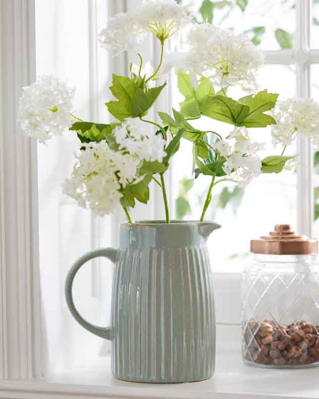 Vases - Ribbed Blue Pitcher Jug Vase