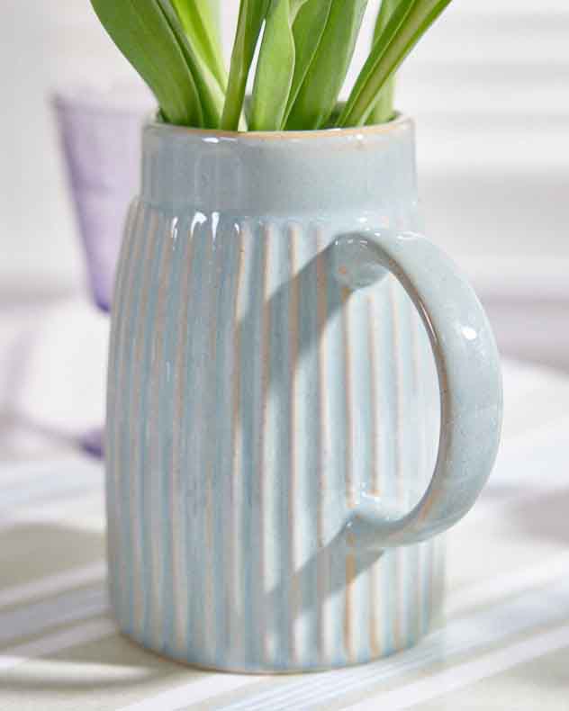 Vases - Ribbed Blue Pitcher Jug Vase
