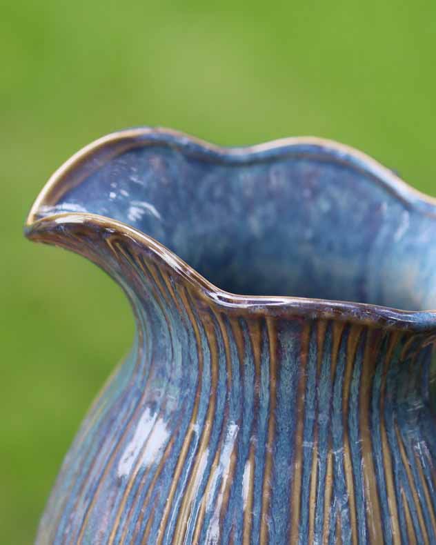 Aegean Blue Fluted Pitcher Jug Vase