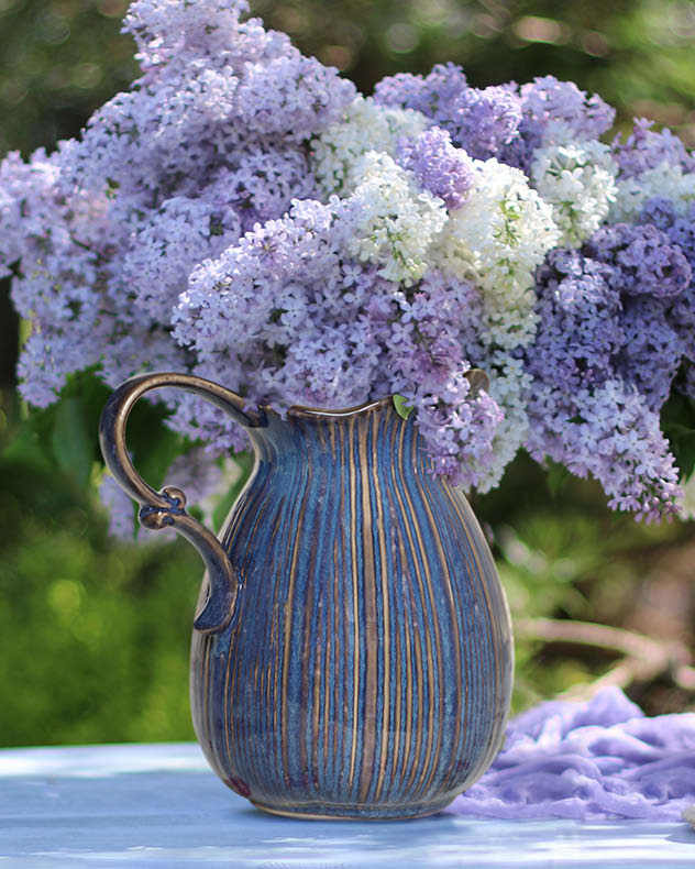 Aegean Blue Fluted Pitcher Jug Vase