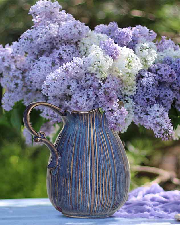 Blue Ceramic Vases - Aegean Blue Fluted Pitcher Jug Vase