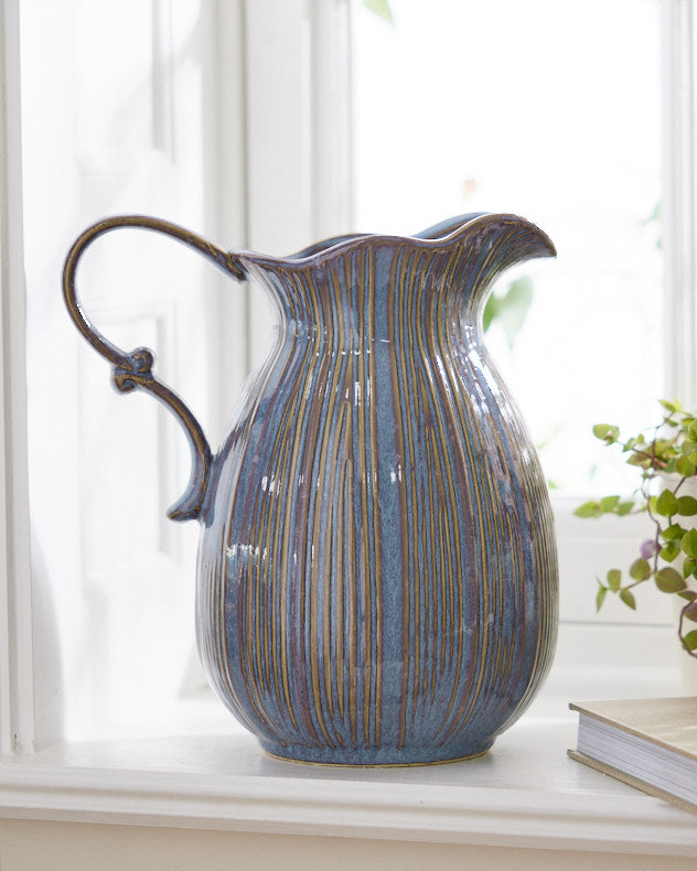 Vases - Aegean Blue Fluted Pitcher Jug Vase