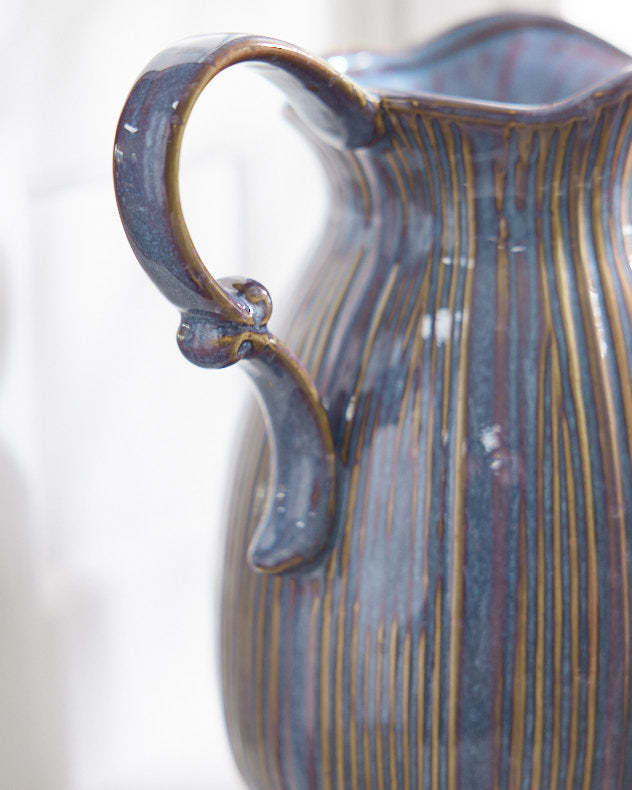 Aegean Blue Fluted Pitcher Jug Vase