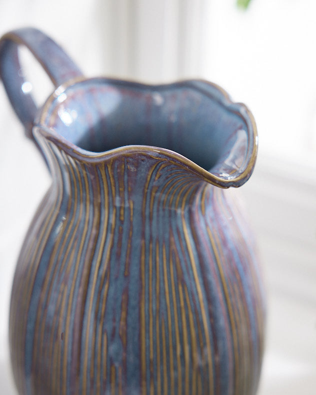 Ägäisblaue geriffelte Krugvase