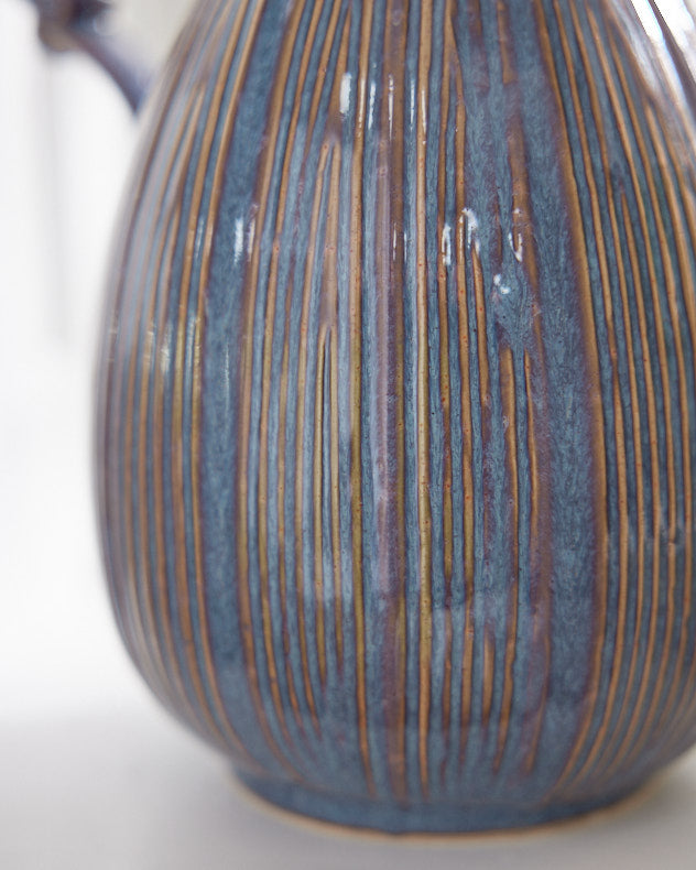 Aegean Blue Fluted Pitcher Jug Vase