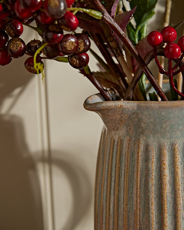 Small Ribbed Blue Pitcher Jug Vase