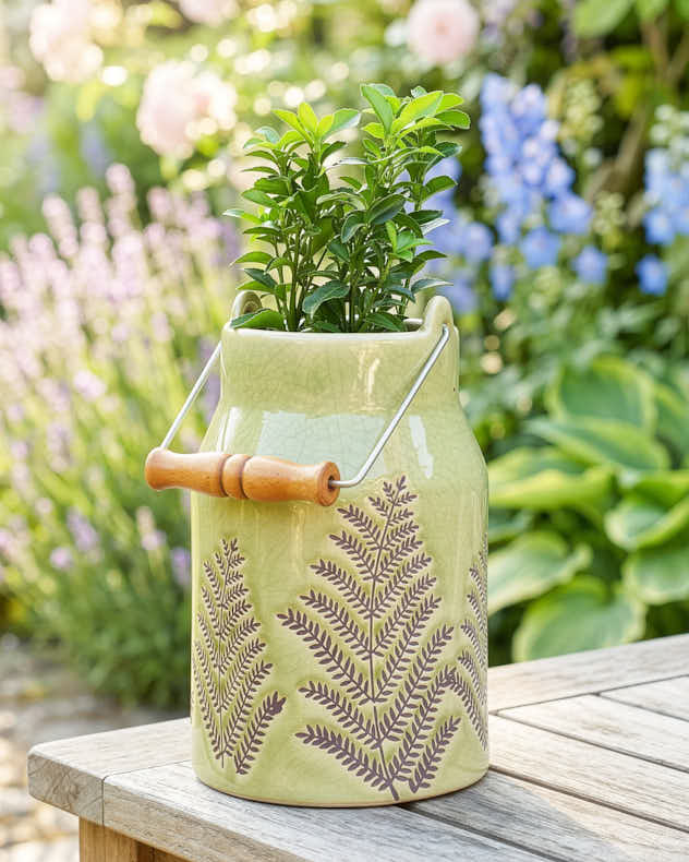 Green Ceramic Vases - Pear Green Fern Churn Vase