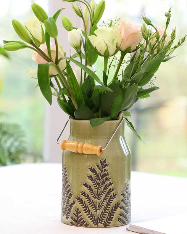 Pear Green Fern Churn Vase