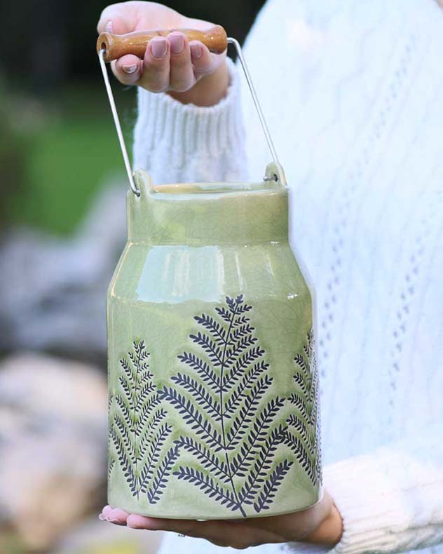 Pear Green Fern Churn Vase