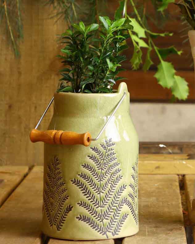Pear Green Fern Churn Vase