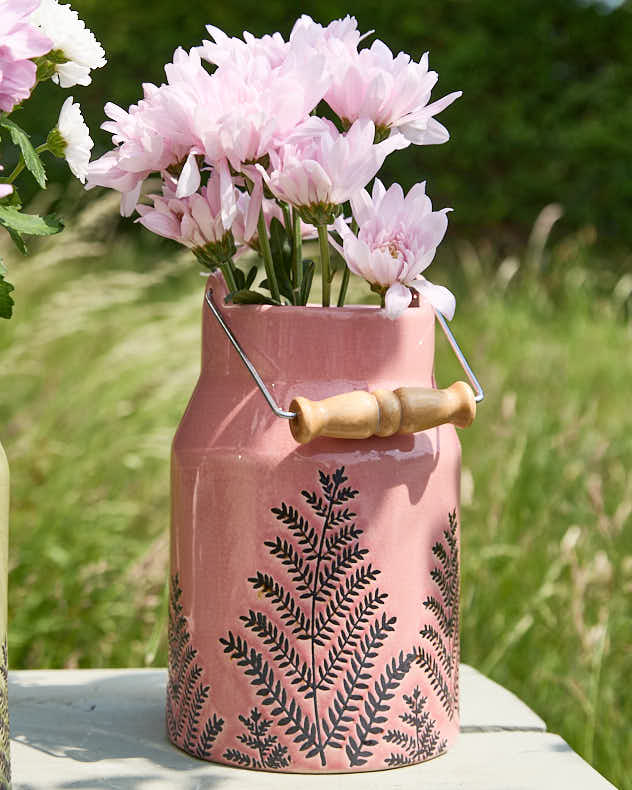 Fern Leaf Pink Milk Churn Flower Vase