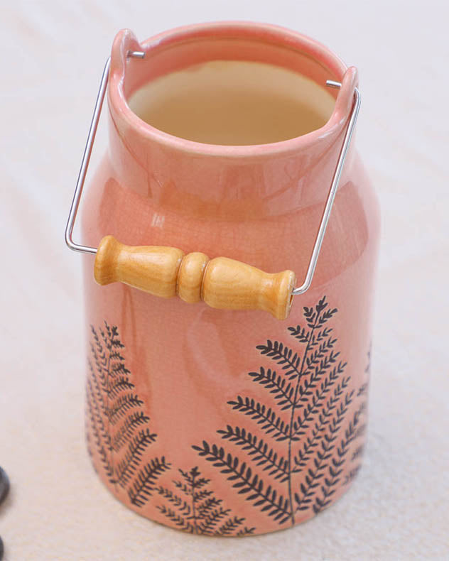 Fern Leaf Pink Milk Churn Flower Vase
