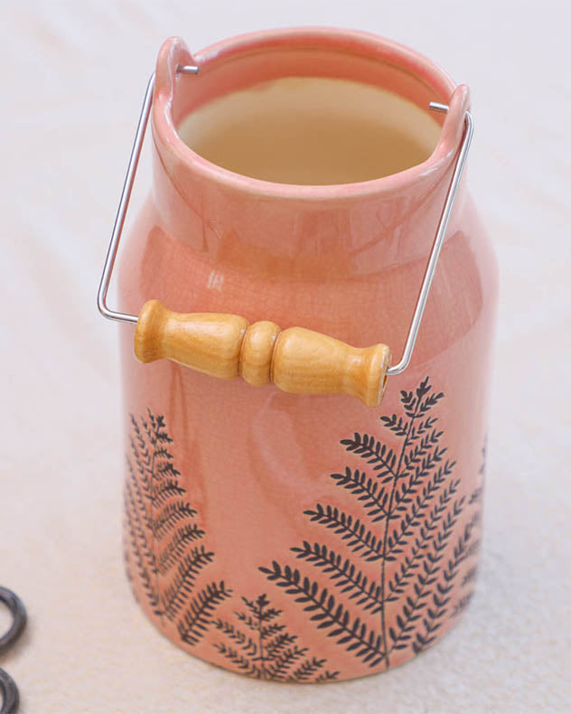 Fern Leaf Pink Milk Churn Flower Vase