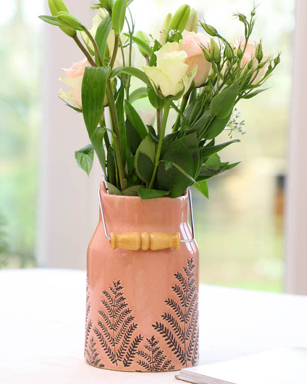 Glazed Fern Ceramic Churn Vases