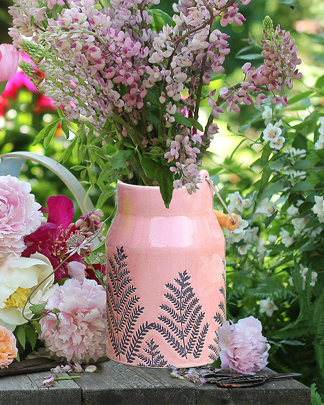 Fern Leaf Pink Milk Churn Flower Vase