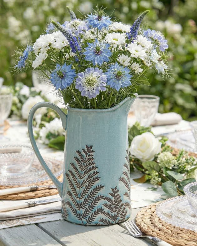 Blue Ceramic Vases - Sky Blue Fern Pitcher Jug Vase