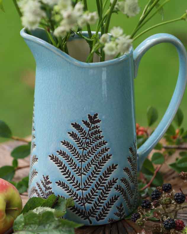 Sky Blue Fern Pitcher Jug Vase