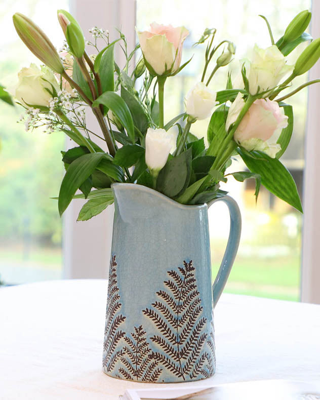 Sky Blue Fern Pitcher Jug Vase