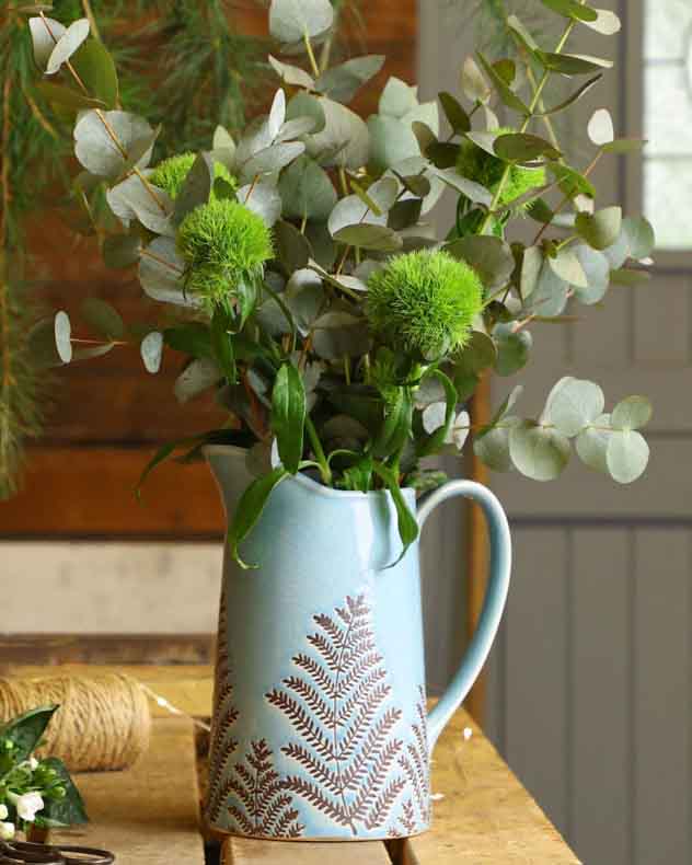 Sky Blue Fern Pitcher Jug Vase