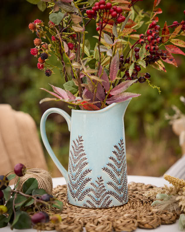 Sky Blue Fern Pitcher Jug Vase