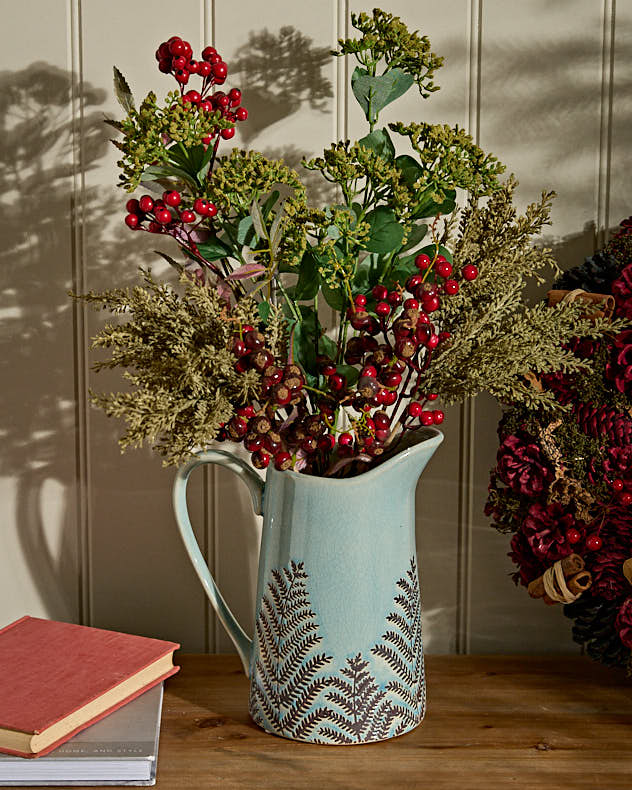 Sky Blue Fern Pitcher Jug Vase