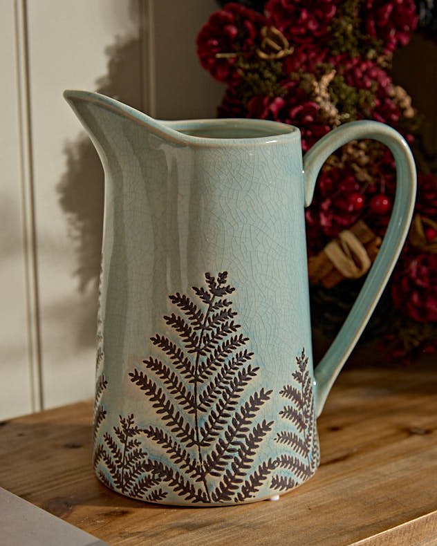 Sky Blue Fern Pitcher Jug Vase