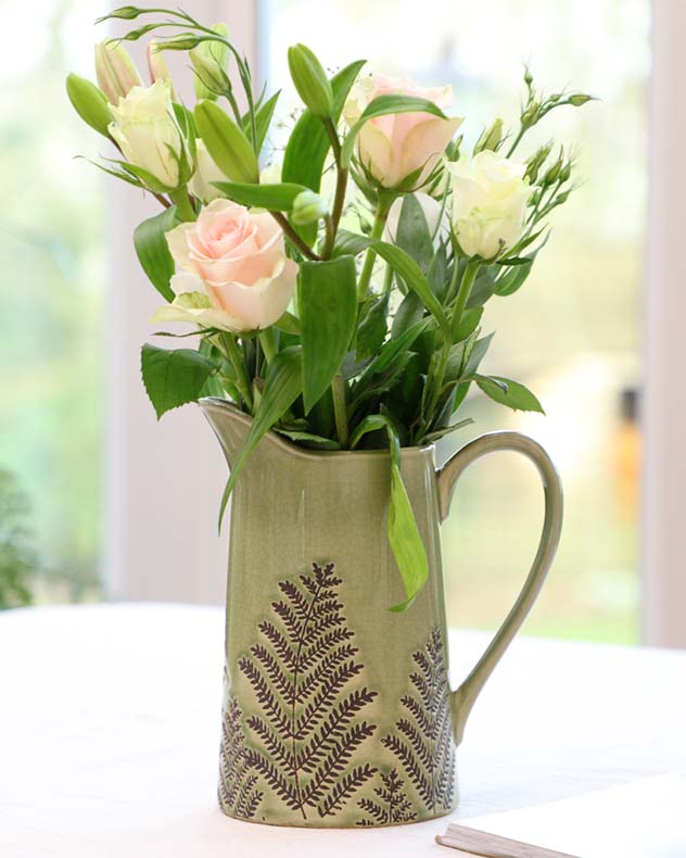 Green Fern Pitcher Jug Vase