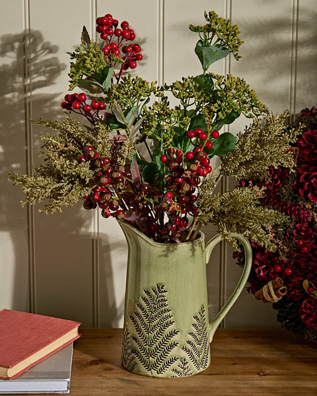 Green Fern Pitcher Jug Vase