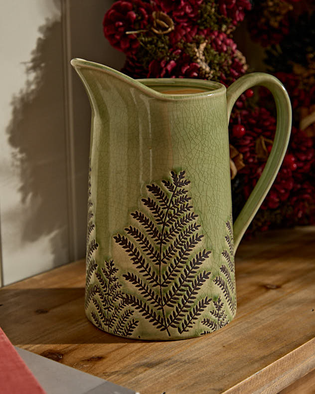 Green Fern Pitcher Jug Vase