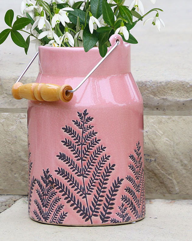 Fern Leaf Pink Milk Churn Flower Vase