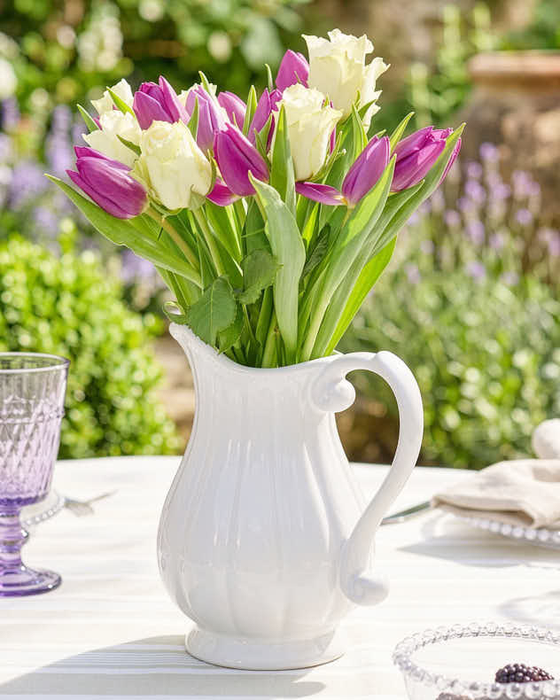 White Ceramic Vases - Ceramic Fluted White Jug Vase