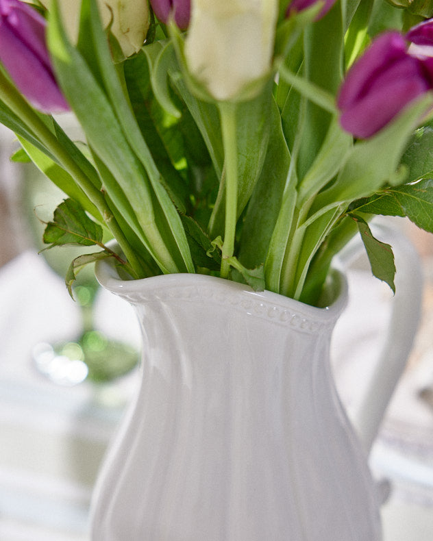Elegant Ceramic Fluted White Jug Vase