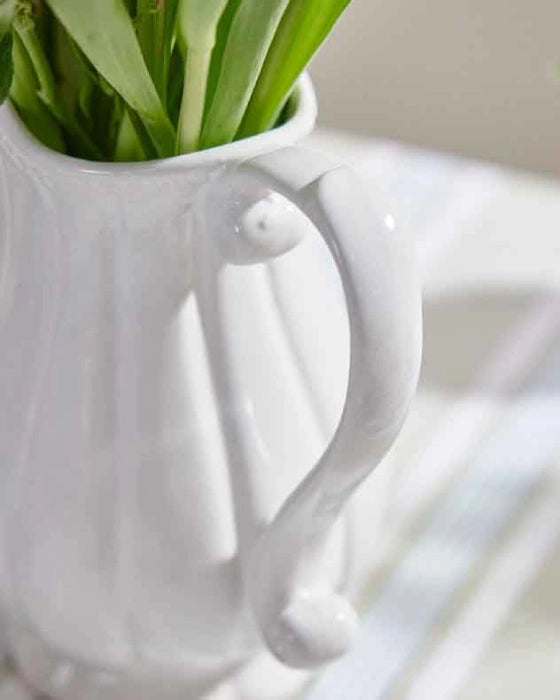 Vases - Ceramic Fluted White Jug Vase