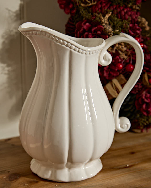 Ceramic Fluted White Jug Vase