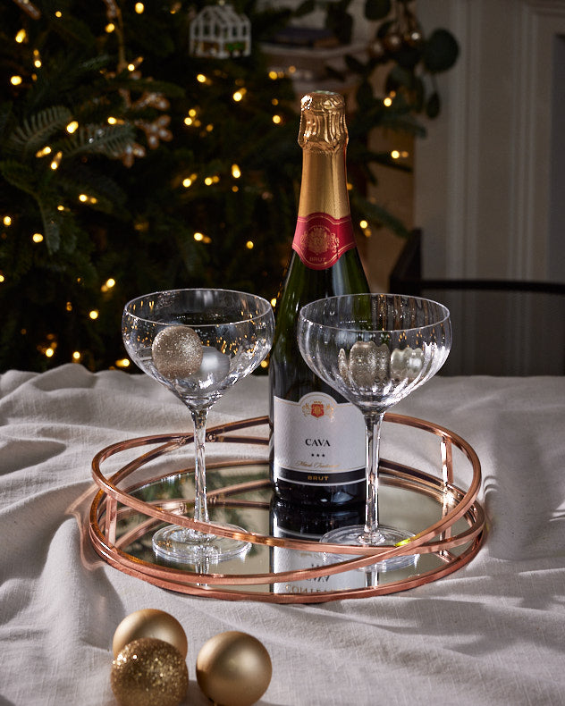 Rose Gold Mirrored Drinks Tray Dibor