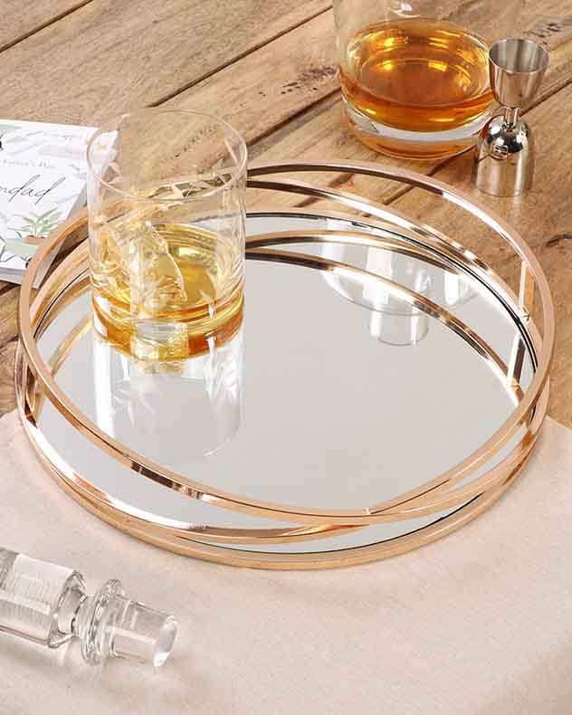 Rose Gold Mirrored Drinks Tray