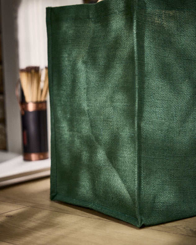 Fire Log Baskets - Green Tartan Jute Log Fire Bag