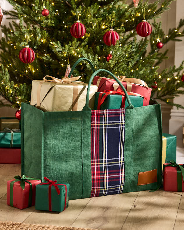 Green Jute Gift Bags - Winter Green Christmas Present Sack