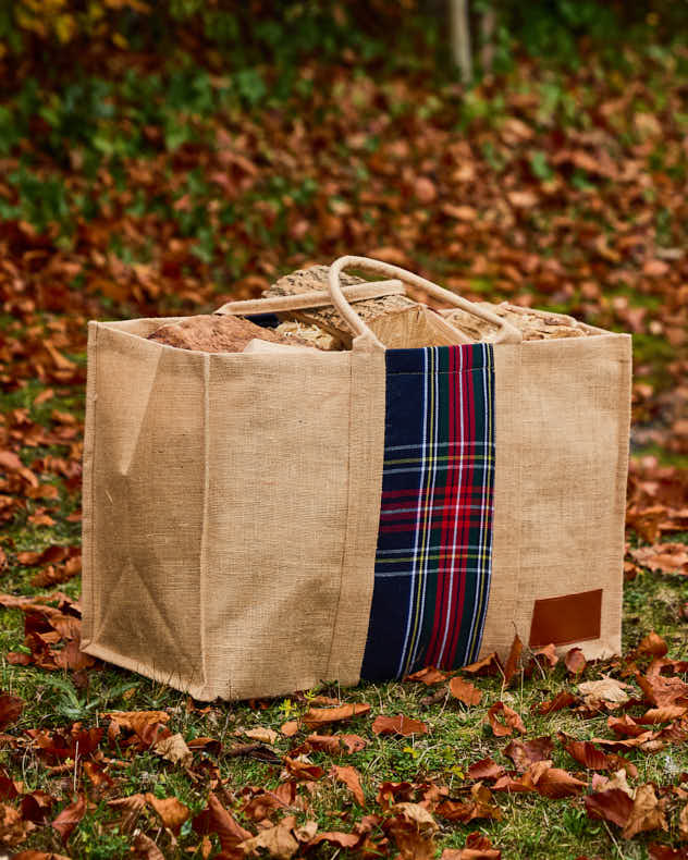 Natural Jute Log & Coal Storage - Natural Tartan Jute Log Carrier