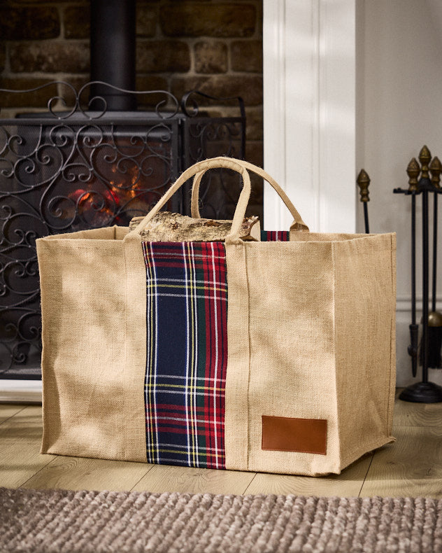 Log & Coal Storage - Natural Tartan Jute Log Carrier