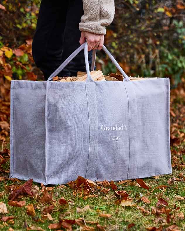 Personalised Large Grey Jute Log Carrier