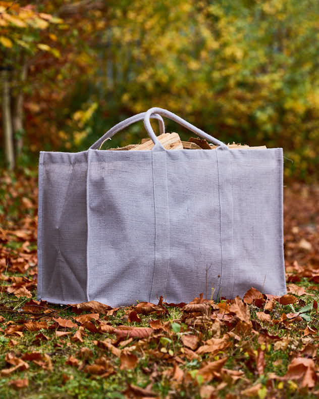 Log Racks &amp; Carriers - Large Grey Jute Log Carrier