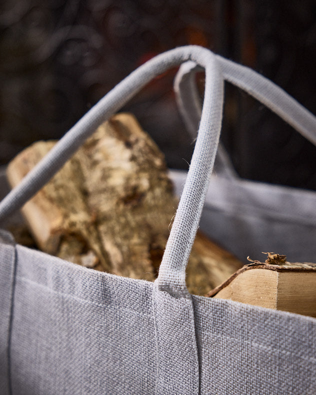 Log & Coal Storage - Personalised Large Grey Jute Log Carrier