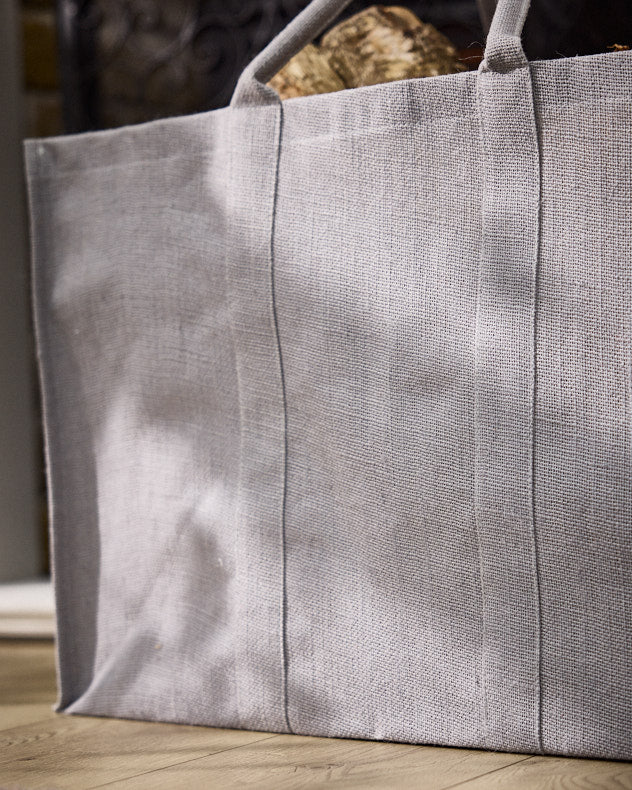 Log Racks &amp; Carriers - Large Grey Jute Log Carrier