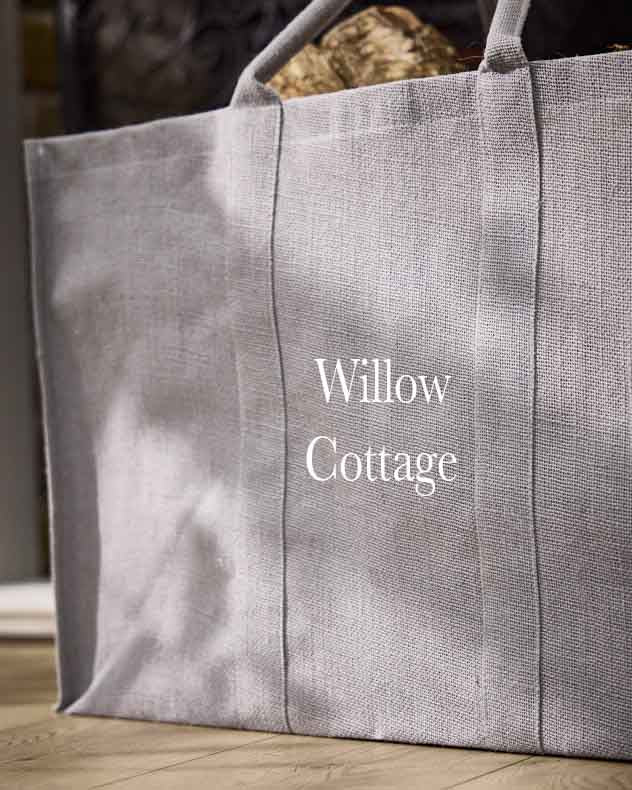 Log &amp; Coal Storage - Personalised Large Grey Jute Log Carrier