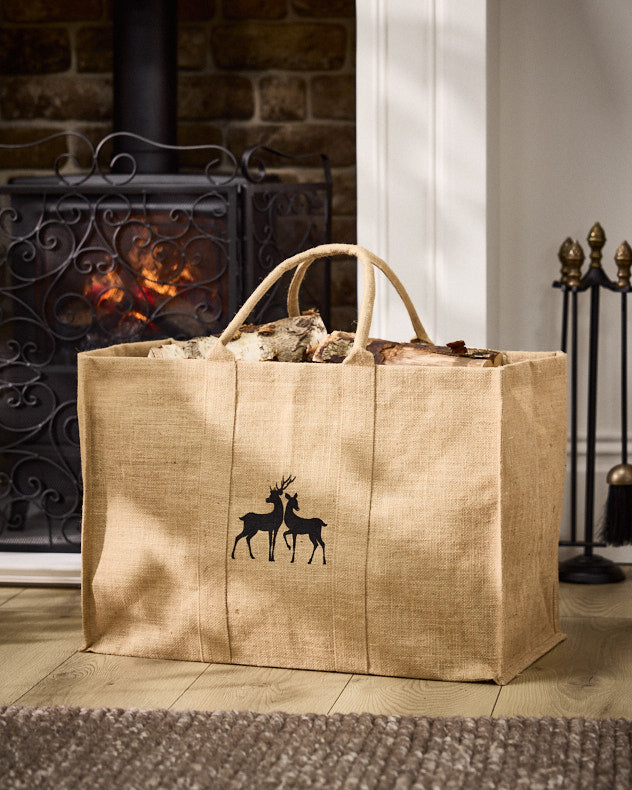 Natural Jute Log &amp; Coal Storage - Natural Deer Jute Log Carrier