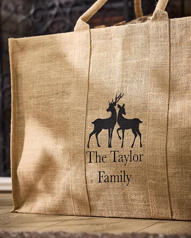 Log &amp; Coal Storage - Personalised Natural Deer Jute Log Carrier