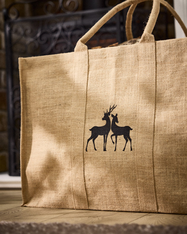 Log &amp; Coal Storage - Natural Deer Jute Log Carrier